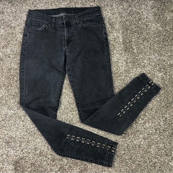 7 For All Mankind Women’s Gwenevere Black Skinny Jeans with Clasps Size 28 - Picture 1 of 7